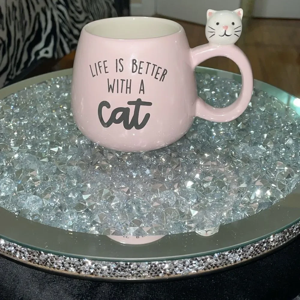 Eccolo pink cute kawaii cat large ceramic coffee mug life is better with a cat